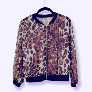 New Women’s Long Sleeve Animal Print Sheer Blouse w/ Front Zipper Size S